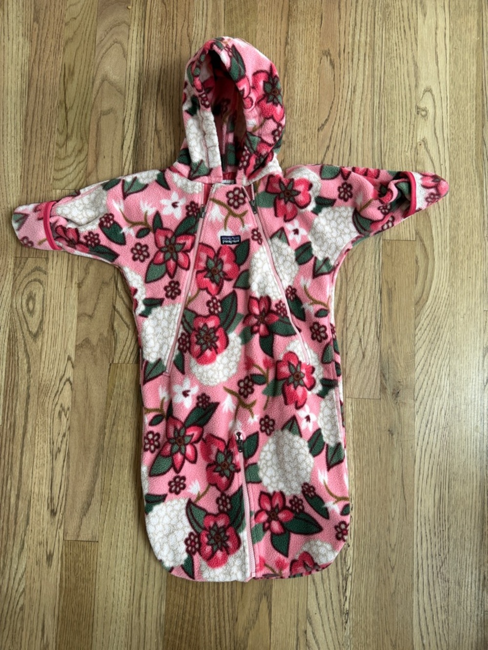 Patagonia Pink Floral Hooded Fleece Baby Bunting